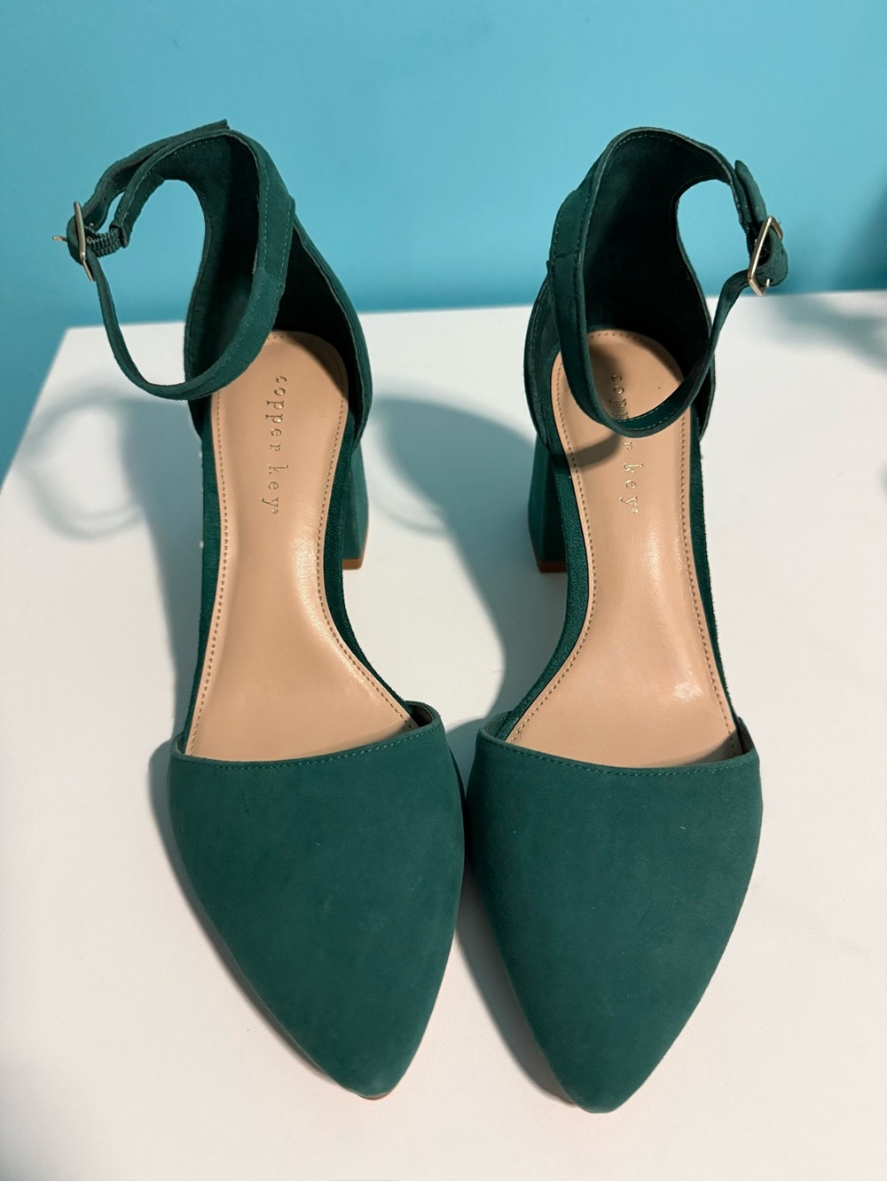 Emerald Ankle Strap Pointed Toe Pumps